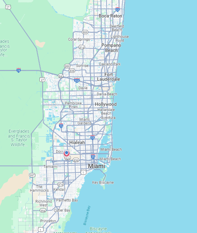 Map of our plumbing service area in Dadeland